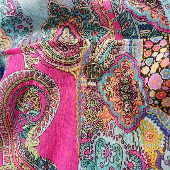 Tommy Hilfiger Bright Pasley Floral Sheer Midi/ Blue Slip Dress Sleeveless  12.. - Picture 13 of 13